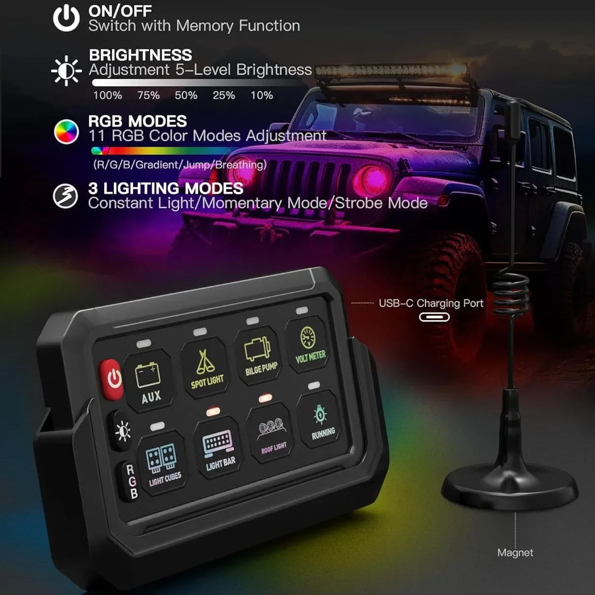 8 Key Wireless Touch Control Panel 8 Ways RGB Switch Module For RV Yacht Refitting Electrical Control System