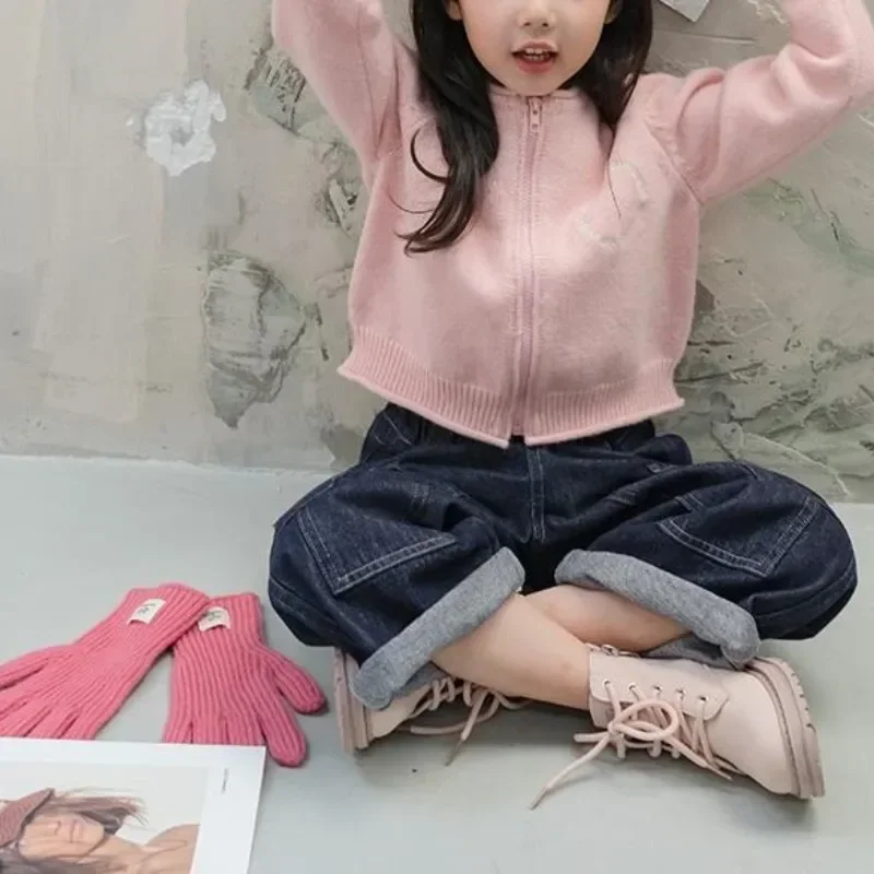 

Girls' Autumn Winter Fashion Round Neck Long Sleeved Cardigan Solid Boy's Sweater Cute Kids Children's Clothing Kawaii Baby Tops