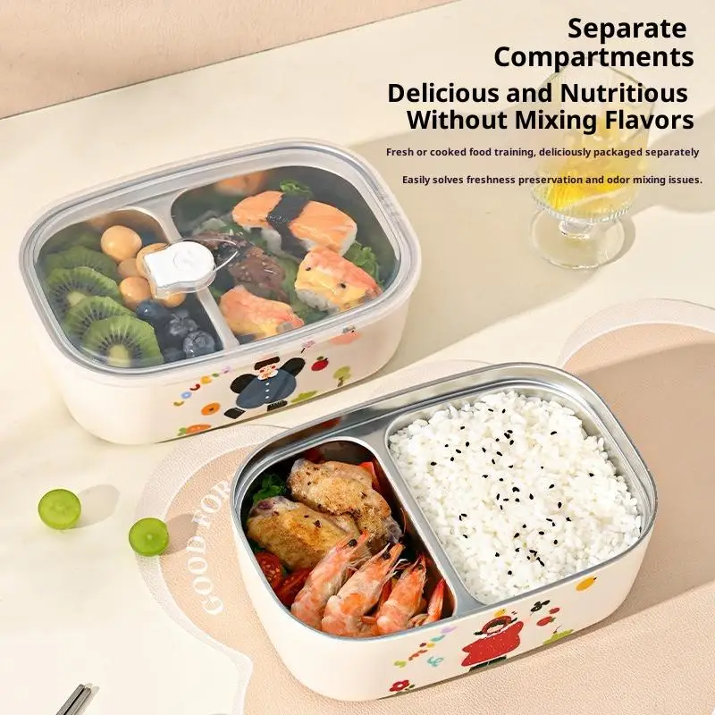 1Pc Cartoon Pattern Heat Preservation Lunch Box Microwaveable Stainless Steel Partitioned Lunch Box For Student Office Use.. - view 4