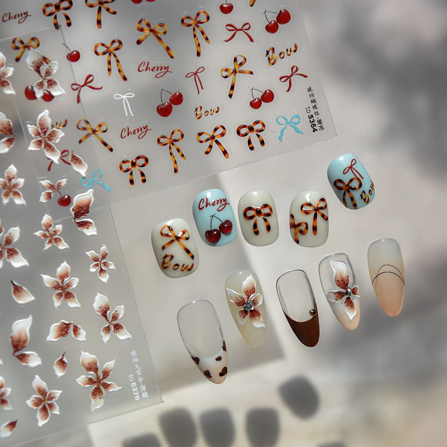 

Jelly Retro Nail Stickers Leopard Print Bow Cherry Flower Self Adhesive Nail Art Stickers DIY New Winter Nails Decoration Decals