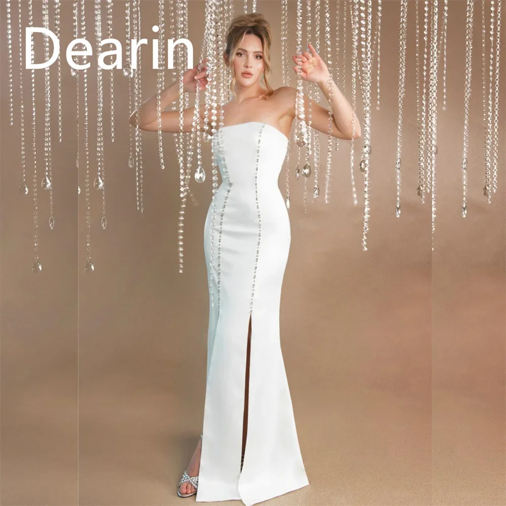 

Customized Evening Gown Dearin Strapless Column Floor Length Skirts Vertically Bespoke Occasion Dresses Saudi Arabia Prom Formal