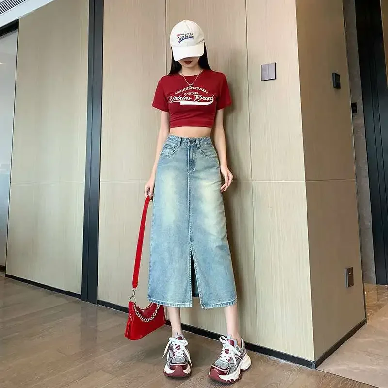 

Female Jeans Skirts Korean Style Aesthetic Premium Quality Stylish Y2k Vintage Modest Cheap High Waist Midi Women's Denim Skirt