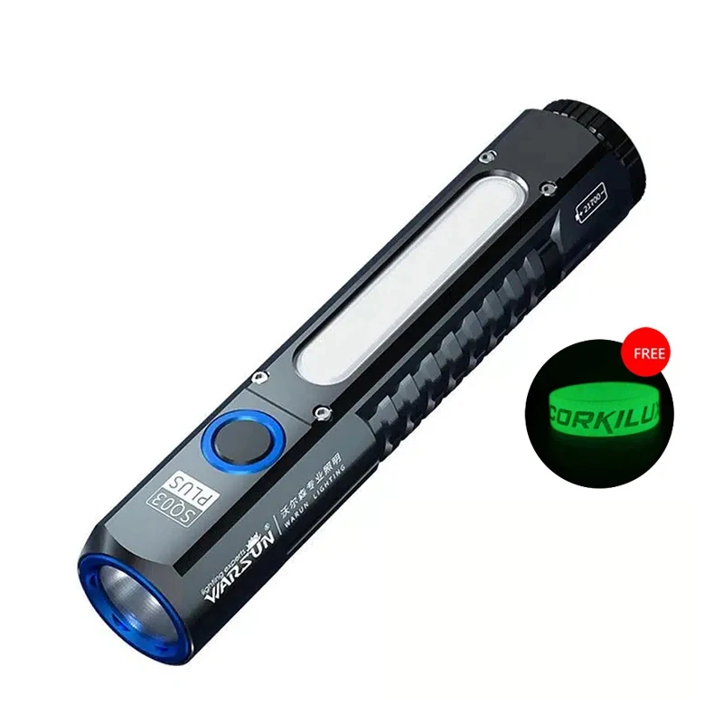 TYPE-C USB Rechargeable 5000mAh Battery 21700 Pocket EDC LED Flashlight Magnetic Tail COB Side Work Light Torch With Gift Bag