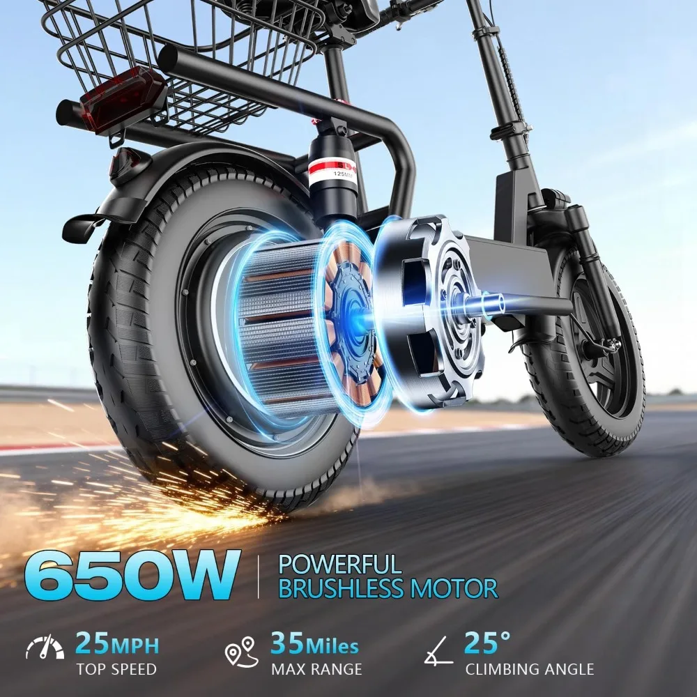 Electric Scooter with Seat for Adults, 35 Miles, 650W, 25 MPH, 14