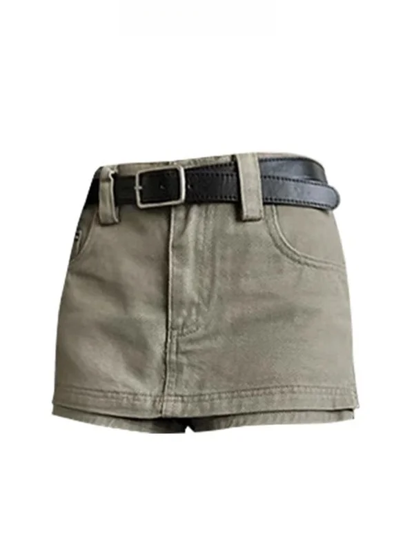 

High Waist A-Line Skirt Women's Denim Skirts Summer New Sle Slimming ort Skirts Girls Commute Pure Color Leather
