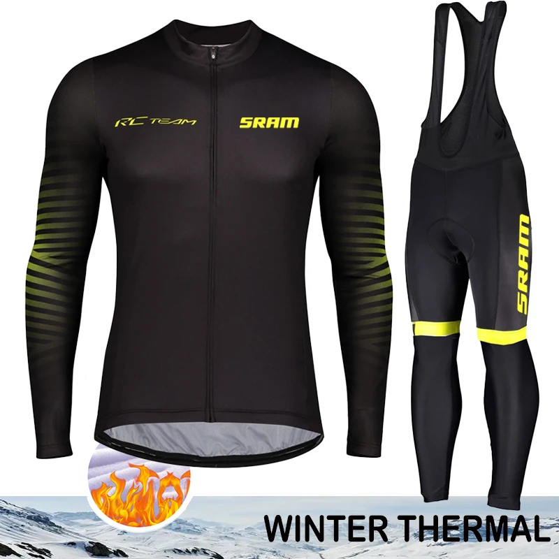 

Winter Thermal Fleece Cycling Bib SRAM Men's Clothing Retro Jersey Pants Man Set Outfit Suit Long Sleeve Road Bicycle Bicycles