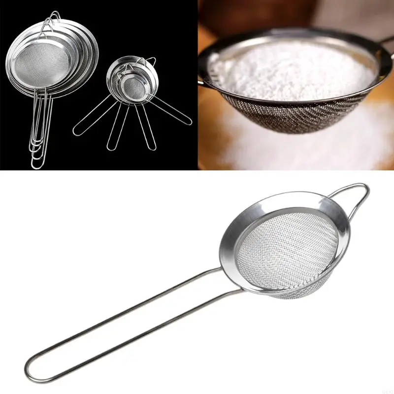 649E Kitchen Stainless Steel Flour Tea Strainer Mesh Colander Sieve Filter Sifter