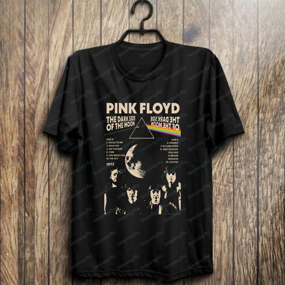 Camiseta con estampado de prisma de arcoíris The Dark Side of The Moon, camiseta de Pink Floyd Retro 70s Rock para hombre, camisetas informales holgadas para conjuntos de conciertos