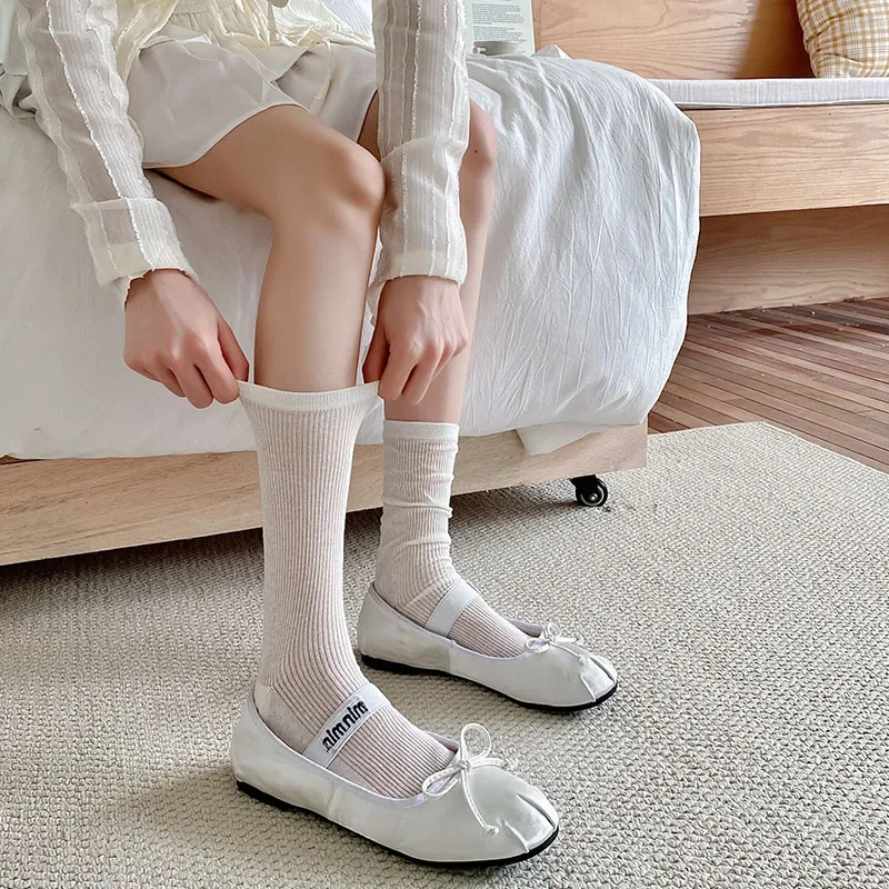 Korean Fashion Women Socks Summer Thin Mesh Breathable Harajuku Crew Socks JK Japanese Style Solid Color Girls Loose Long Socks image 2