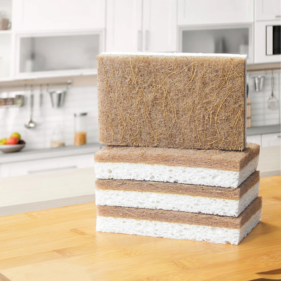 12/6pcs Natural Kitchen Sponge - Biodegradable compostable cellulose and coconut washing sponge, kitchen cleaning tool