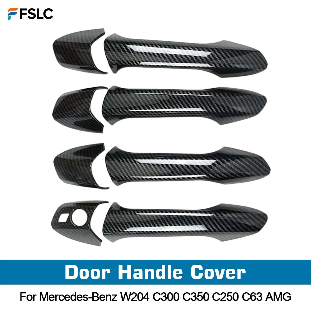 ⭐Genuine⭐ Carbon Fiber Look Exterior Door Handle Covers For Mercedes Benz W204 C250 C300 C350 C63 AMG 2008-2014 Accessories 4Pcs