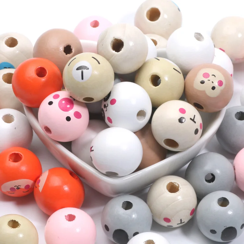 10pcs/lot 18mm Cute Animals Wooden Beads Round Spacer Wood Loose Beads For Diy Bracelet Necklace Jewelry Making Home Decoration