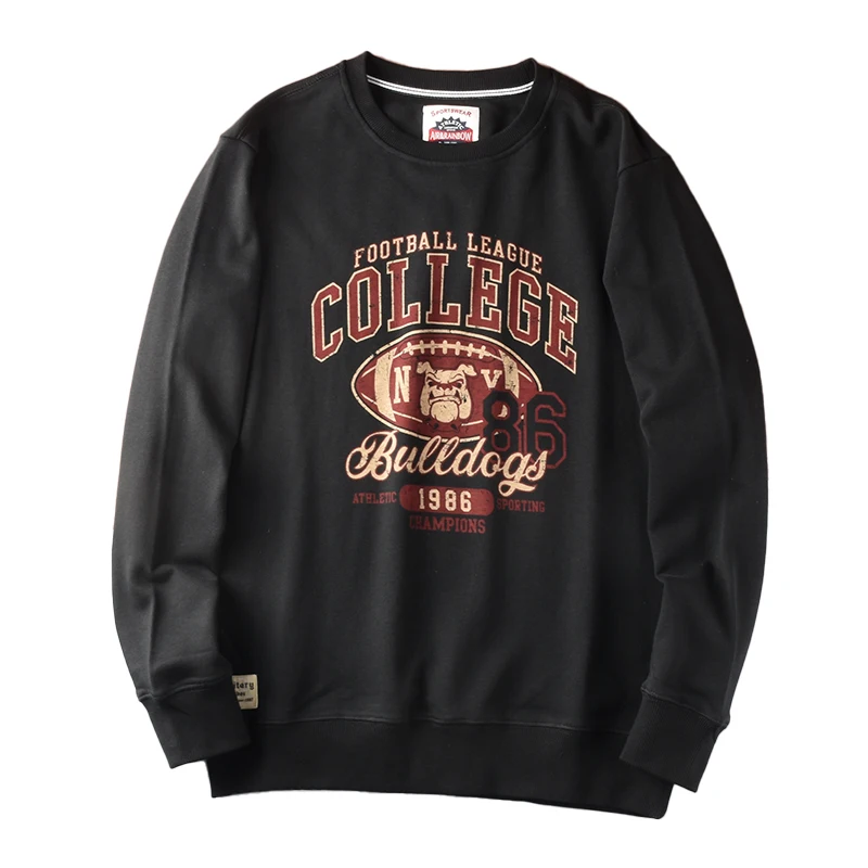 Autumn New American Retro Long-sleeved O-neck Letter printed Hoodies Men\'s Fashion Simple 100% Cotton Washed Casual Sport Tops