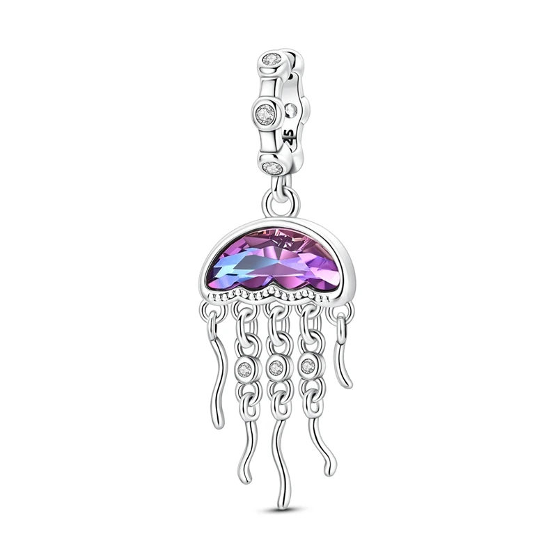 

925 Sterling Silver Colorful Jellyfish Charm Beads Sparkling CZ Zircon Dangle Fit Original Bracelet DIY For Women Jewelry Gifts
