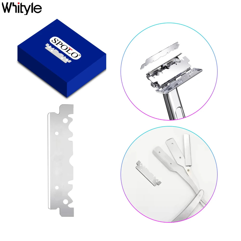 

Whityle D12 Advanced Platinum Coating Haft Blade Stainless Steel Sharp Double-edged Shaving Bades for Barber Shop with 100 pcs
