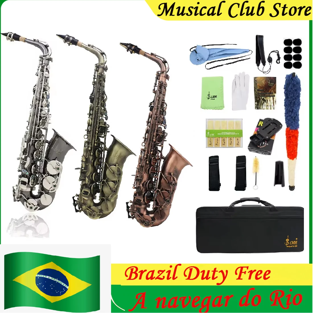 SLADE Retro Eb Alto Saxophone Abalone Shell Button  Nickel Plated Carved Surface E Flat Instrument Sax With Accessories