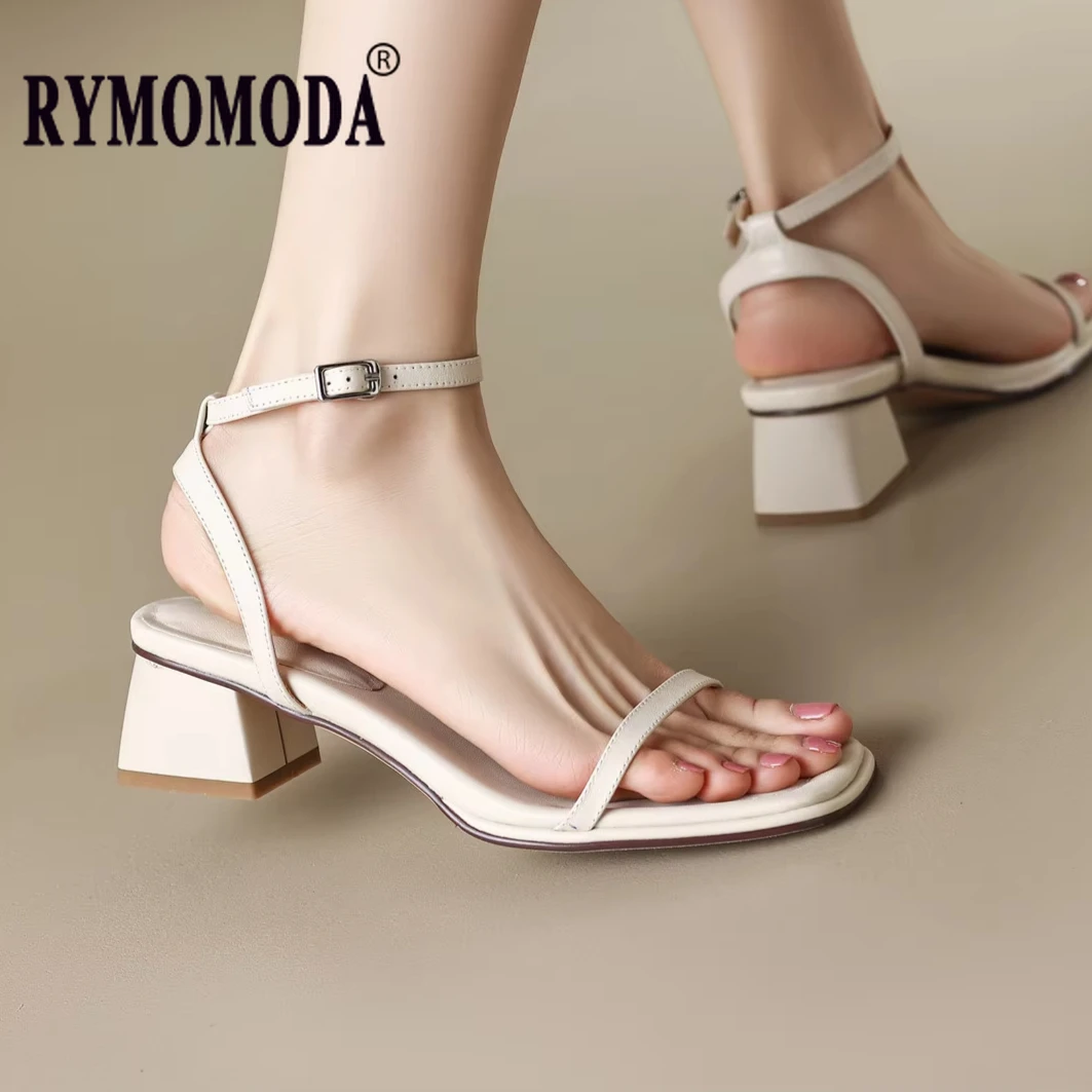 

Leather Sandals Women 2025 Summer New Luxury All Real Leather Block Heel Open Toe Quality Handmade Buckle Strap Gift Gril Shoes