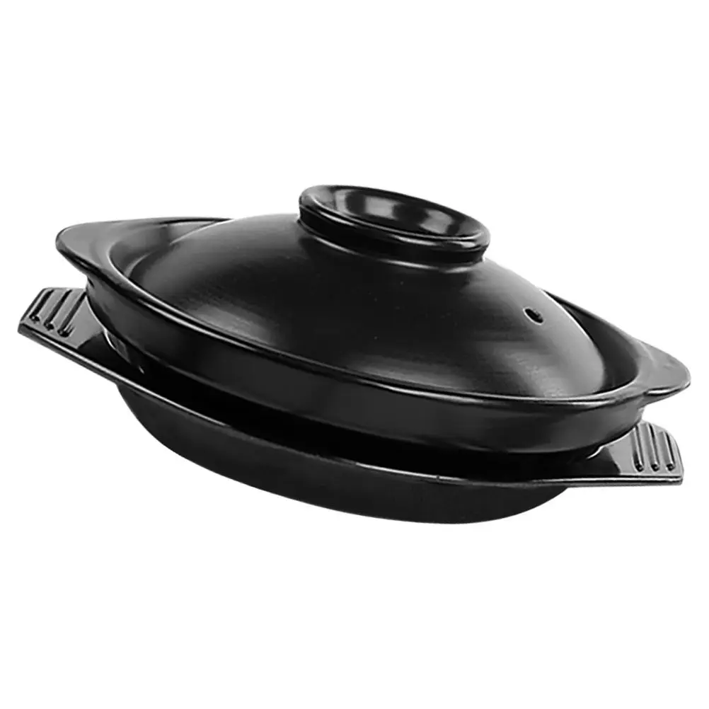 1Set Clay Pot High Temperature Resistant 600Ml Capacity Cooking Pot for Stewing Braising Ramen Casserole with Lid Tray and