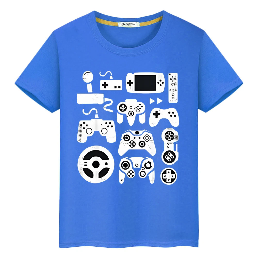 gamepad Print 100%Cotton Kawaii T-shirt anime Tees y2k one piece boy Summer Tops pride tshirt Cute Short girls kids clothes gift