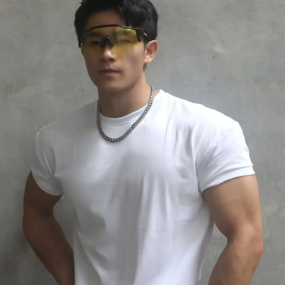 Mens Shoulder Pad Muscle Tee Short Sleeve Heavyweight Cotton T Shirt Summer Casual Gym Training Athletic Apparel