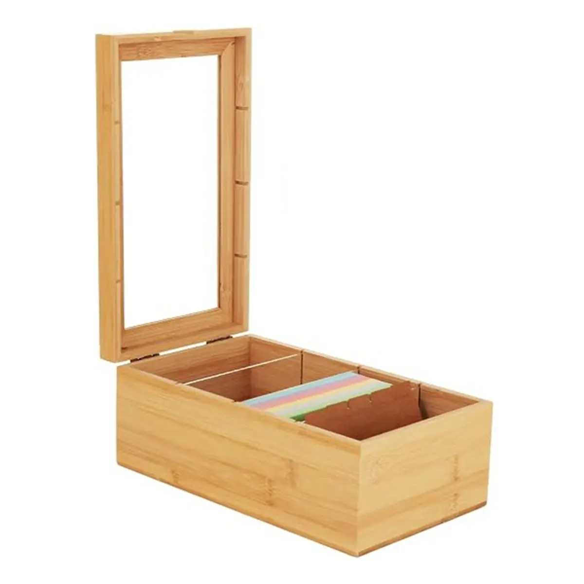 Multi Grids Wooden Storage Box with Lid Postcard Sticky Note Recipe Storage Box Desktop Organizer Box Home Storage