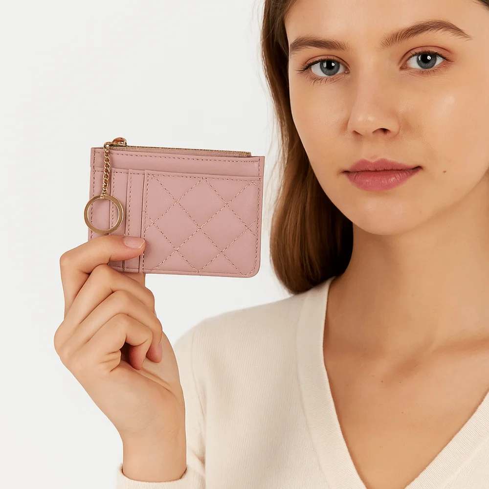 Simple Short Hangging Card Bag Multifunction Colorful Multi-card Wallet with Keychain PU Leather Card Holder Unisex