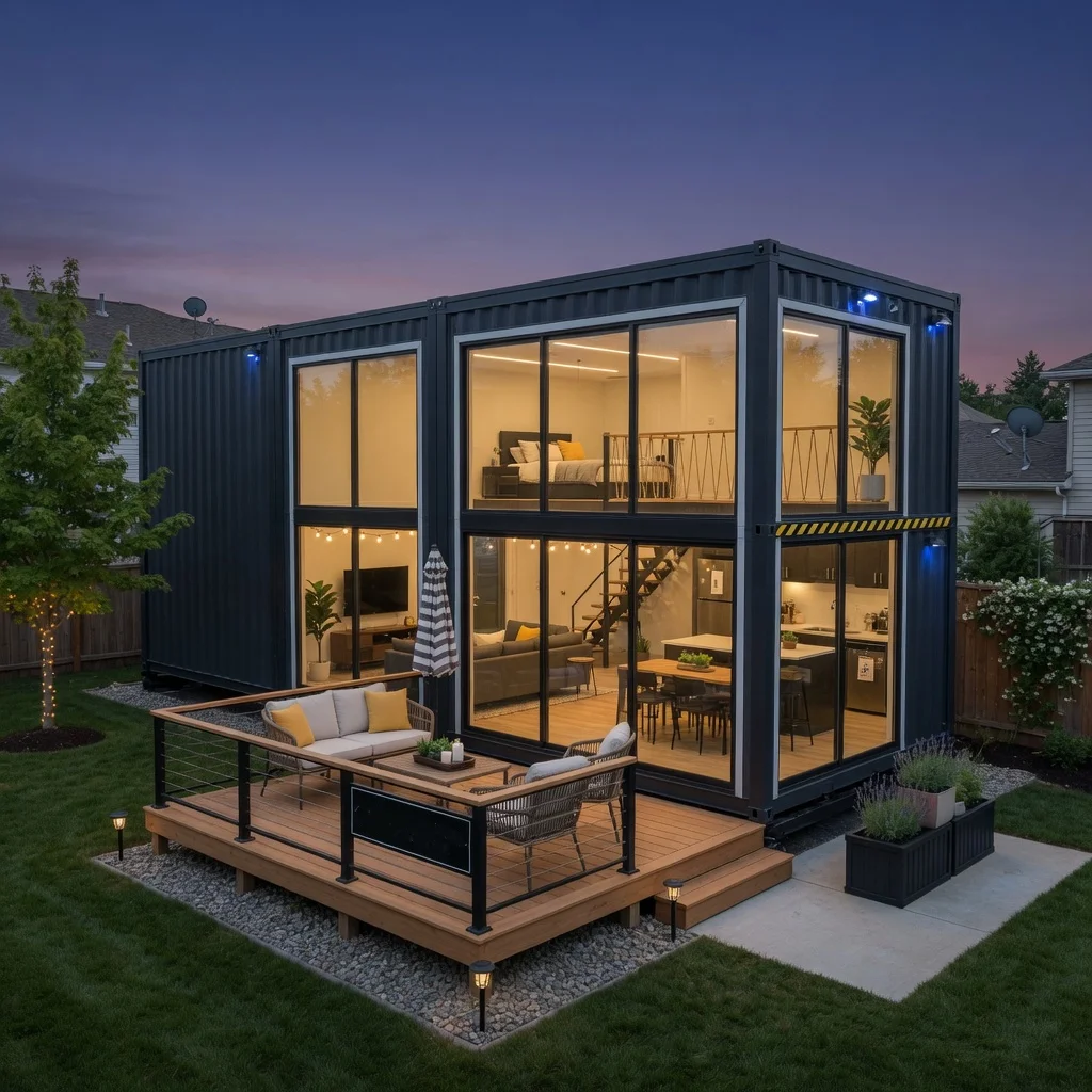 Sustainable Housing green building eco architecture surrounded by natural landscape and clean energy concept Prefab  House