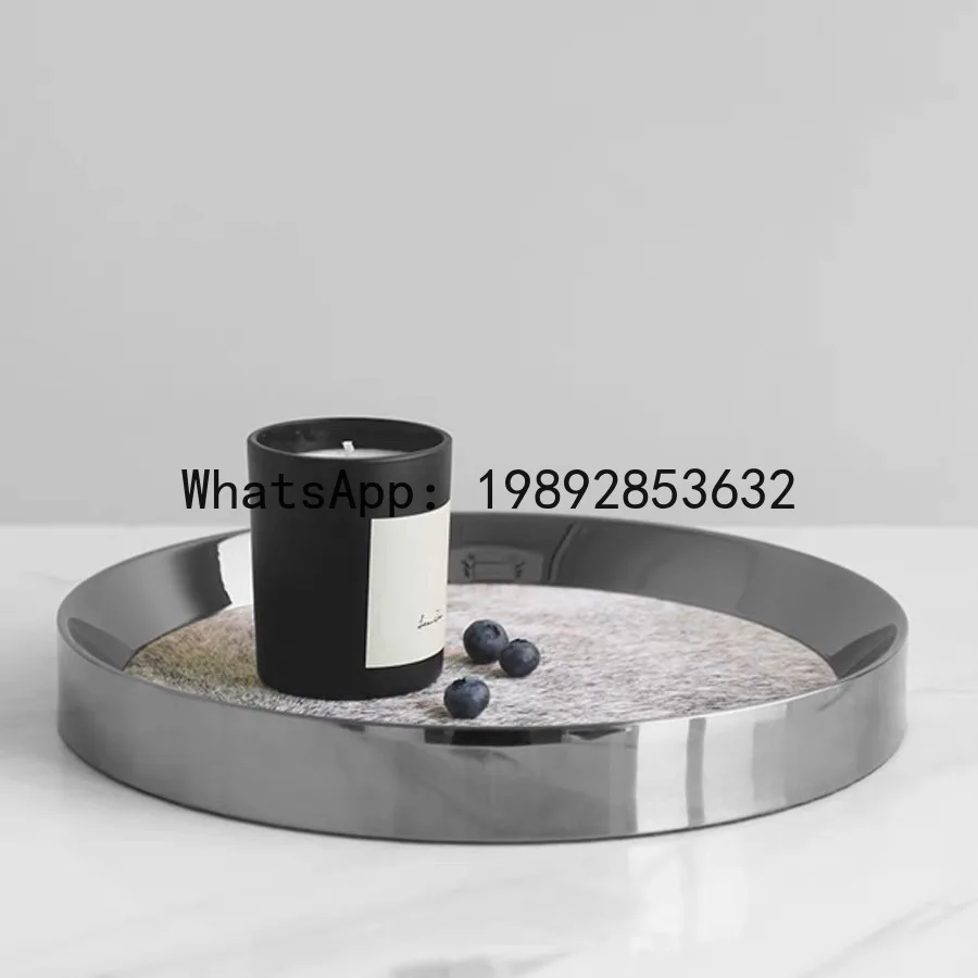 

PYJ modern light luxury high-end round tray high-end horsehair storage tray Nordic creative stainless steel tray