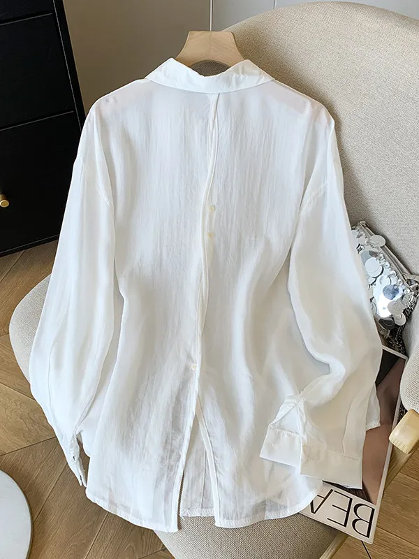 

Loose Fit Long Sleeve White Shirt Women's Early Spring 2026 Design Lightweight Open Cardigan Sun Protection Commute Outerwear