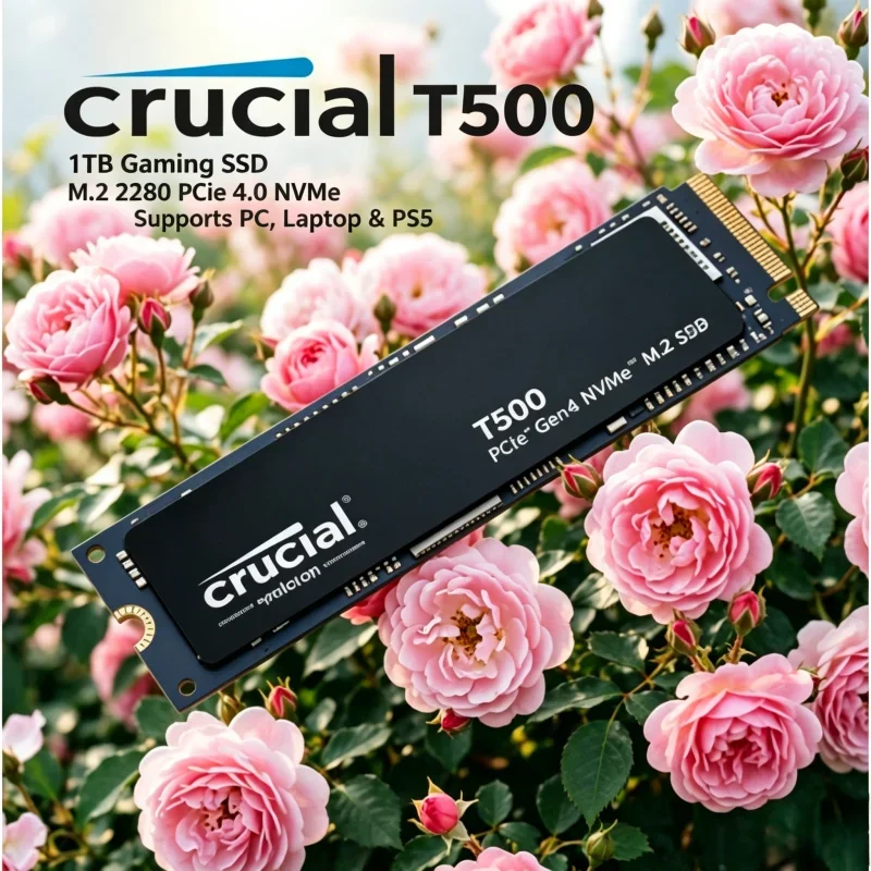 

M.2 2280 PCIe 4.0 NVMe Gaming SSD, 1TB Crucial T500, Max 7300MB/s, OEM CT1000T500SSD8, Fully compatible with PC, Laptop and PS5