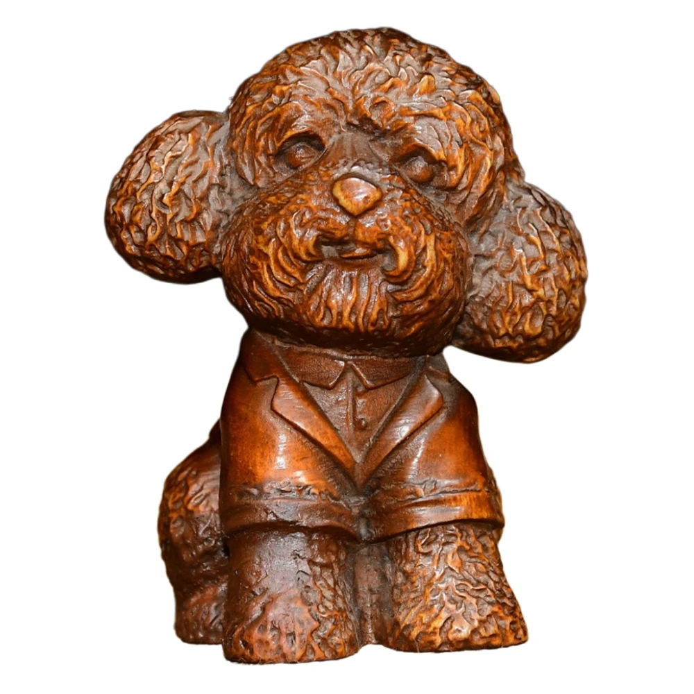 

Vintage Wooden Statue Carved Teddy Poodle Figurine Decor Sculpture Loyalty Companionship Joy Warmth Cheerfulness Elegance