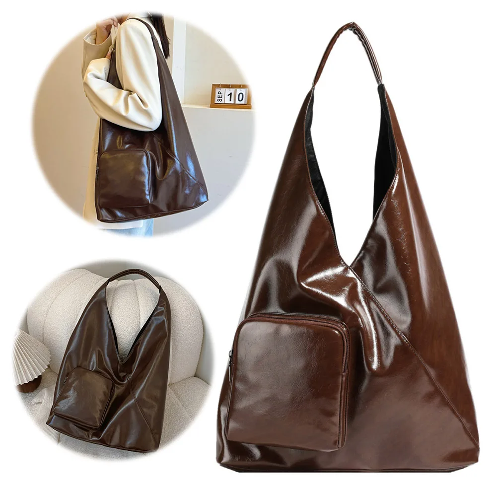 حقيبة يد نسائية مع جيوب بسحاب حقائب كتف عصرية من جلد البولي يوريثان حقيبة كتف كبيرة حقيبة يد للتسوق والسفر والعمل #1