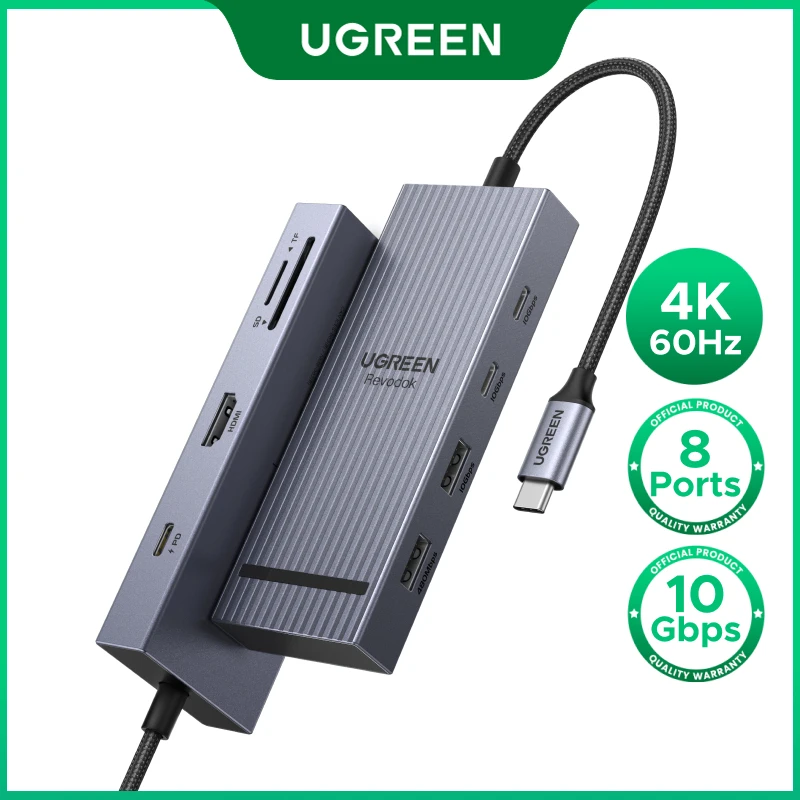 

UGREEN USB HUB 8-in-1 Type-C to 4K60Hz HDMI USB3.2 10Gbps USB-A/C SD&TF 170MB/s for MacBook Laptop Accessories Dell HP Docking