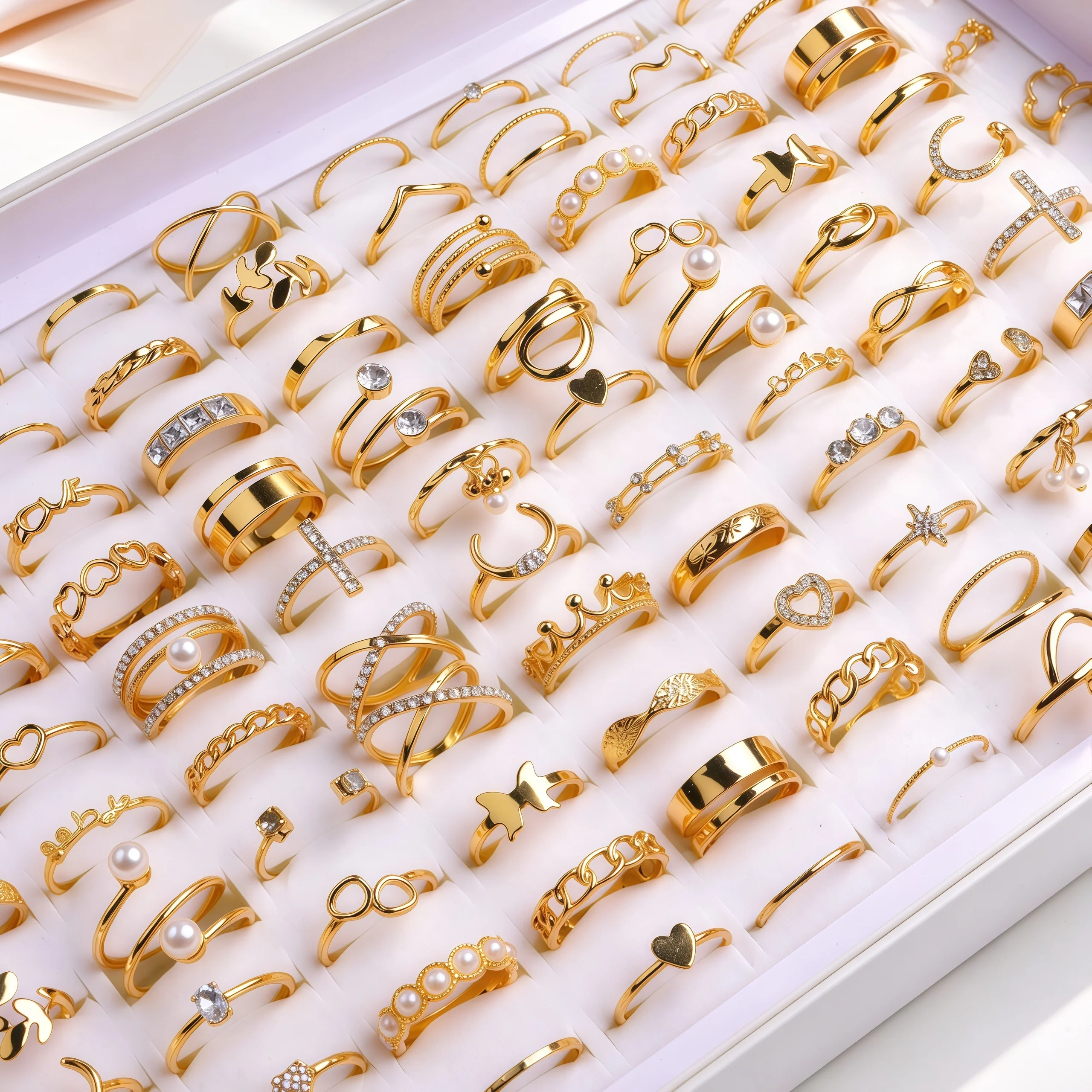 22/52/60/80/100Pcs/Lot Fashion Elegant Golden Ring Set With Heart Butterfly Geometric Designs Women's Stackable Party Gift Rings