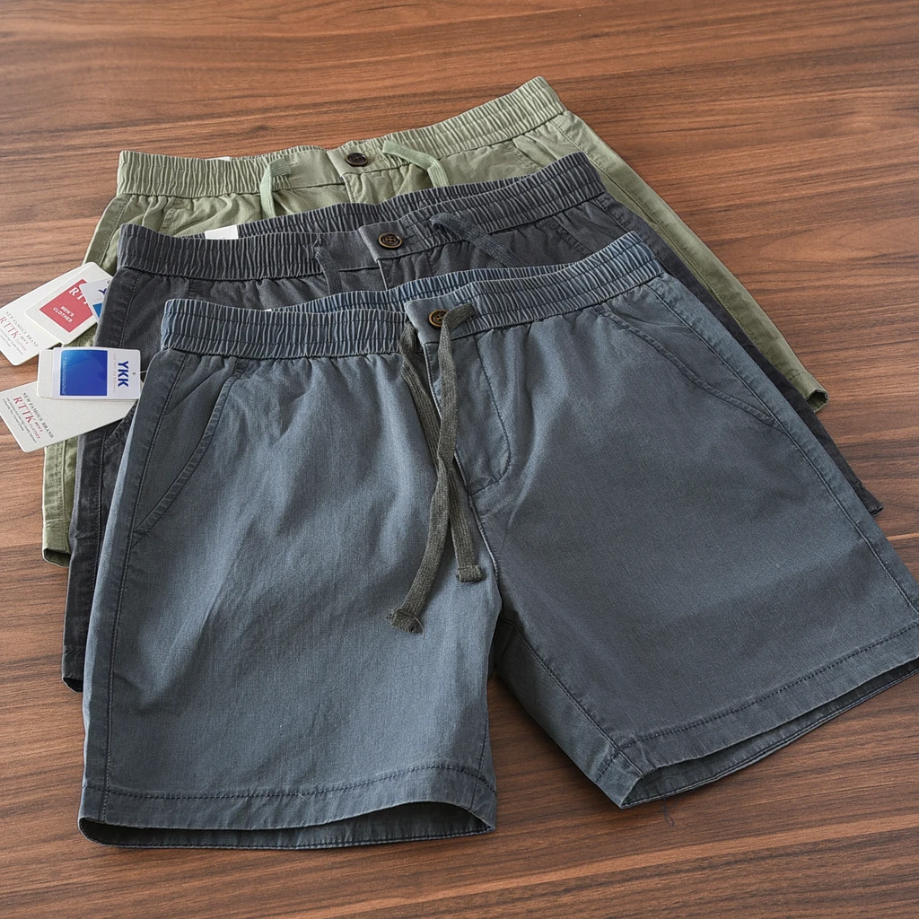 

Summer New Japanese Retro Woven Elastic Waist Shorts Men's Simple Fashion 100% Cotton Washed Casual Straight 4-point Pants