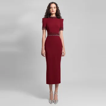 Abito da sera in cristallo di lusso Epoch فساتנו2024 Abito da ballo per cocktail party a maniche corte sexy da donna elegante nuova Arabia