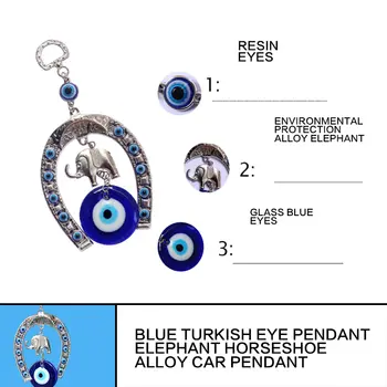 Turecký modrý skleněný amulet s okem ve tvaru podkovy se stuhou slona, etnické nástěnné zavěšení na štěstí, přívěsky na větrné zvonkohry, domácí dekorace do auta 10 nejlepší prodej turecké párty dekorace - №6
