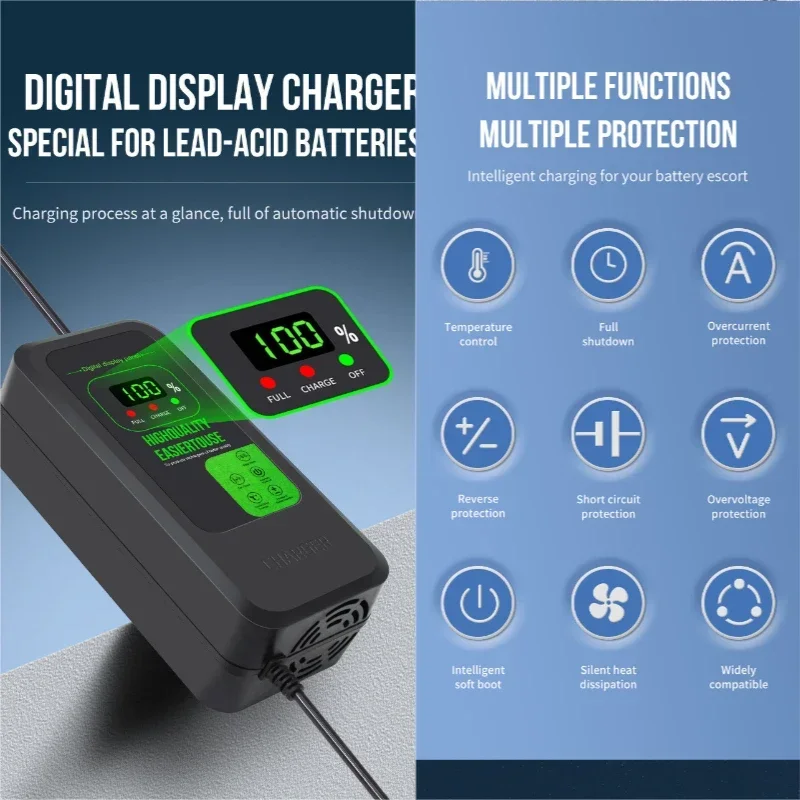 LCD Display Smart 48V 20AH Lead Acid Battery Charger for Motorcycle E-bike Scooter AC110V to 220V with UK EU AU US adapter Plug