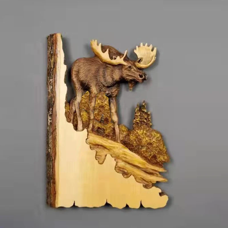 New Animal Carving Wood Handcraft Wall Hanging Living Room Decoration Home Accessories Sculpture Raccoon Bear Deer Hand Painted