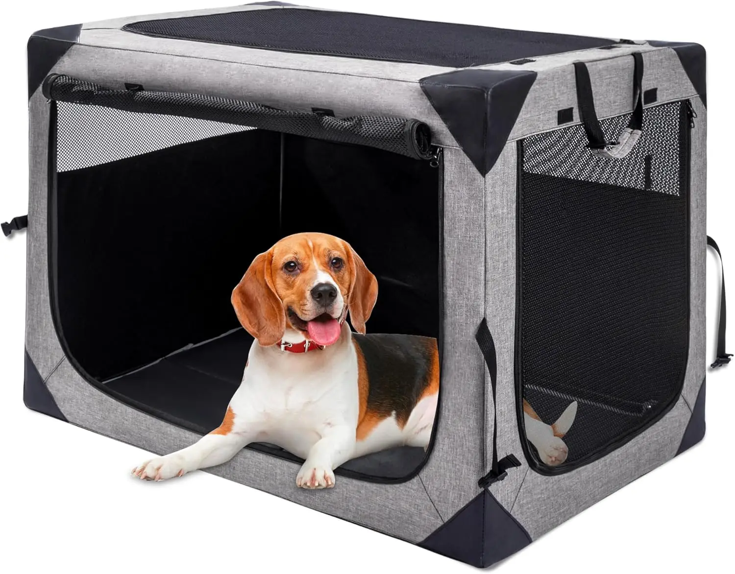 

36 Inch Collapsible Soft Dog Crate, 3-Door Foldable Kennel for Large Dogs, Portable Pet Travel Cage with Chew Proof Mesh Window