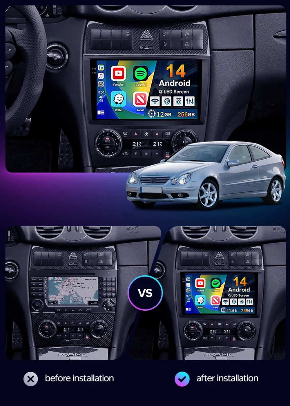 For Mercedes Benz C-Class C Class W203 W209 C180 C200 CL203 C209 2004 - 2011 CarPlay Android 16 Car Radio Multimedia Video 4G