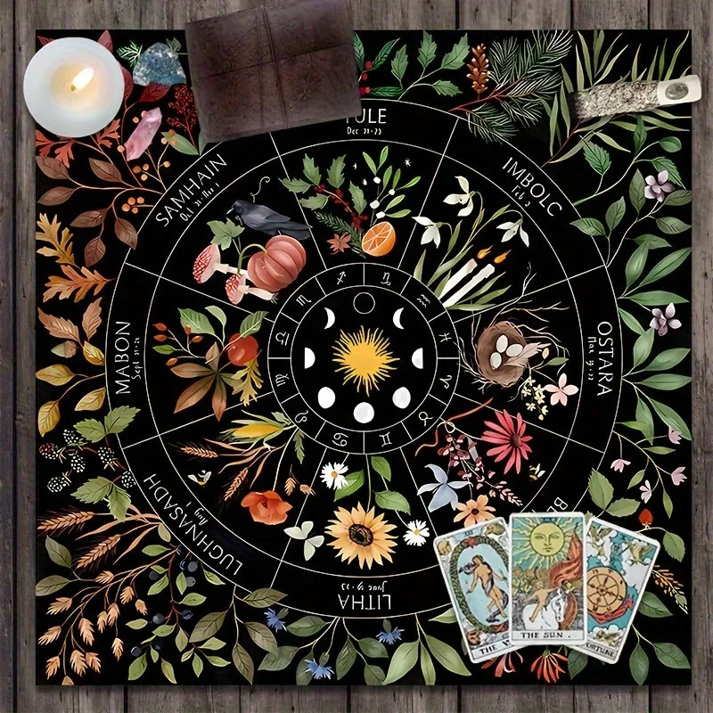 50/75/110/137cm Mystic Festival Tablecloth Moon Phase Stardust Table Decor Accessories Bohemian Tarot Card Decor Tarot Mat