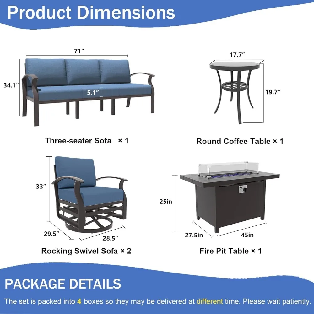 Aluminum Outdoor Patio Furniture Set with 5.1'' Thick Cushions, Custom