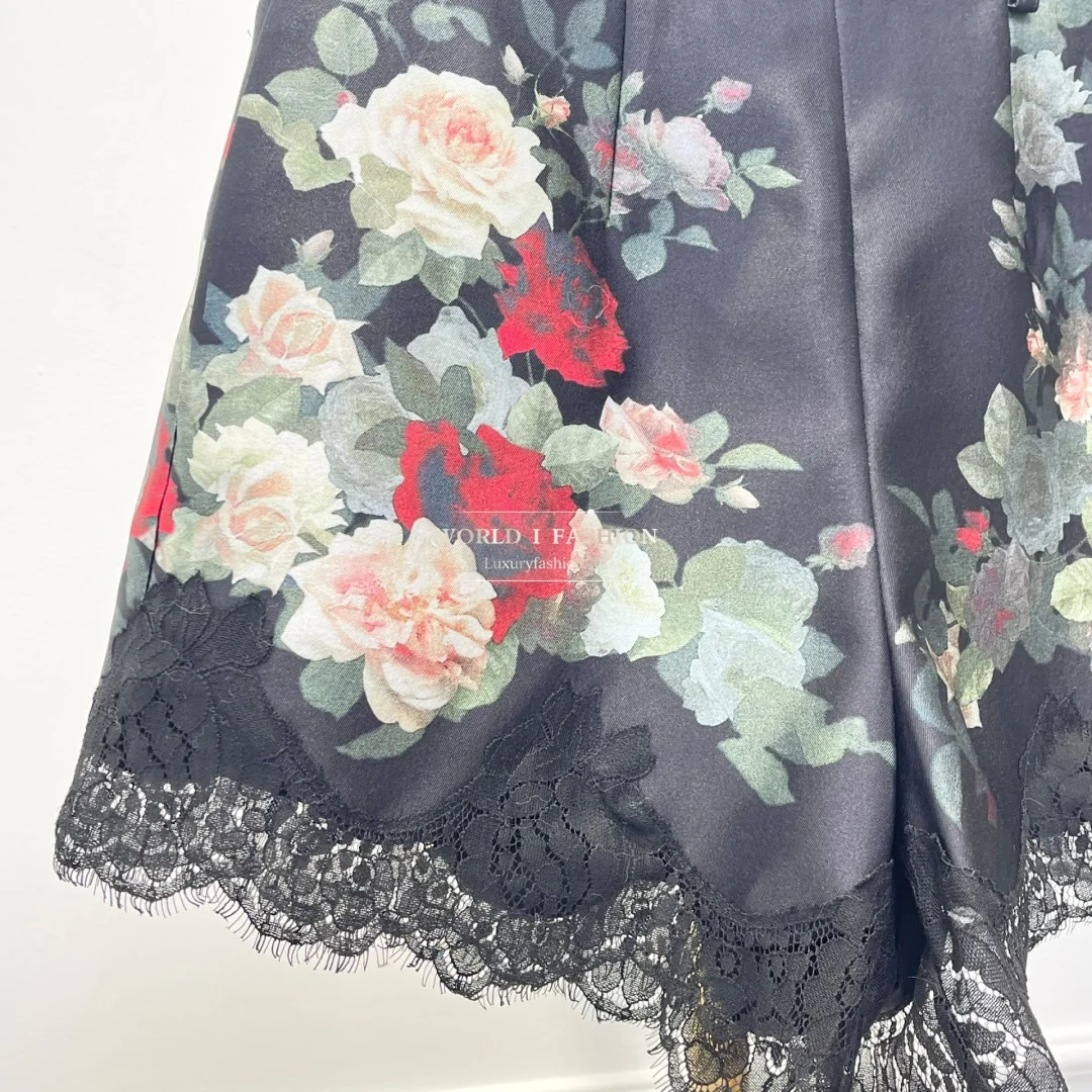 

2025 новые модные черные цветочные принты без рукавов с бисером миди женские платья высокого качества