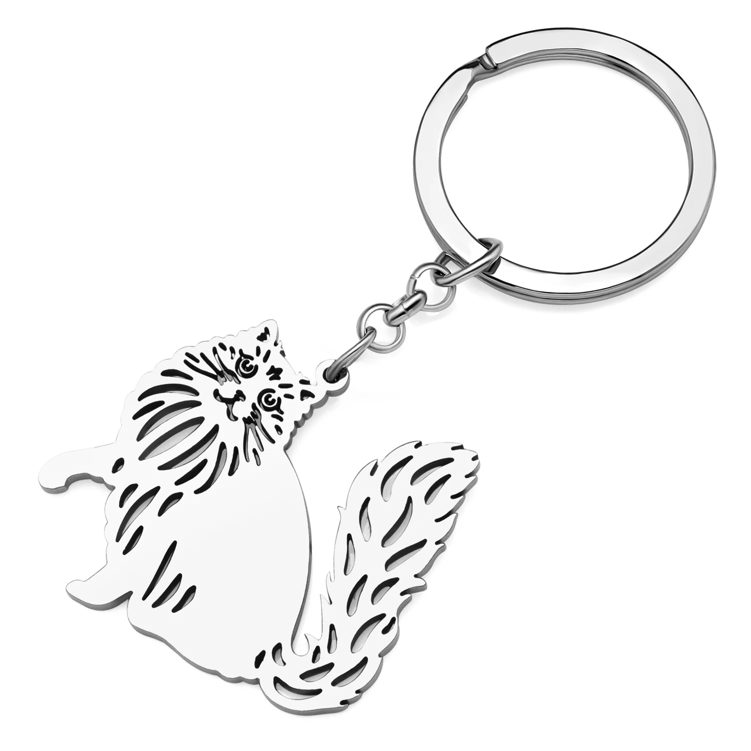 Bonsny Stainless Steel Sweet Ragdoll Cat Plush Tail Key Chain Key Ring For Women Ladies Handbga Purse Keychains Puss Gifts