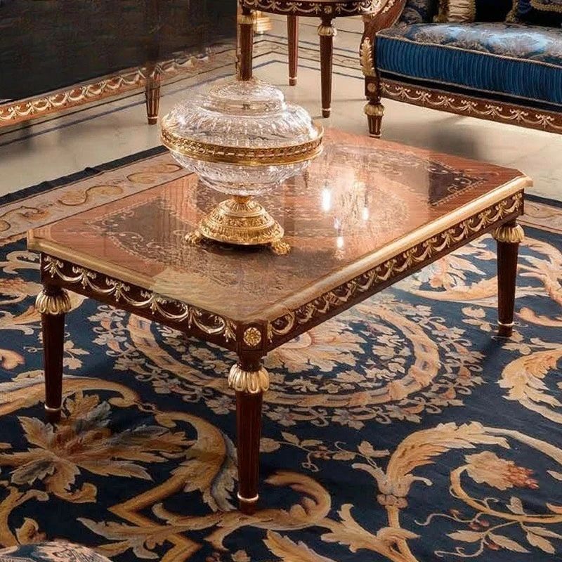 

European luxury solid wood carving flower shell inlaid parquet coffee table side table French living room villa coffee table