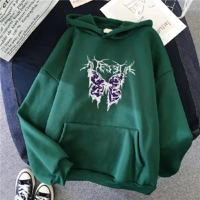 Sudaderas con capucha de mariposa Vintage para mujer, Jersey gótico de gran tamaño, sudadera de manga larga, Top de lana de Hip Hop, ropa de calle suelta Y2k