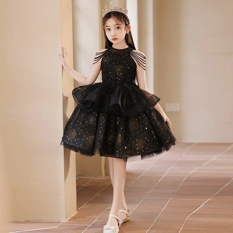 

Luxury Flower Girl Dress Shiny Girls birthday party Dresses for Wedding Short Sleeves Tulle Kids Christmas Ceremonial Dress