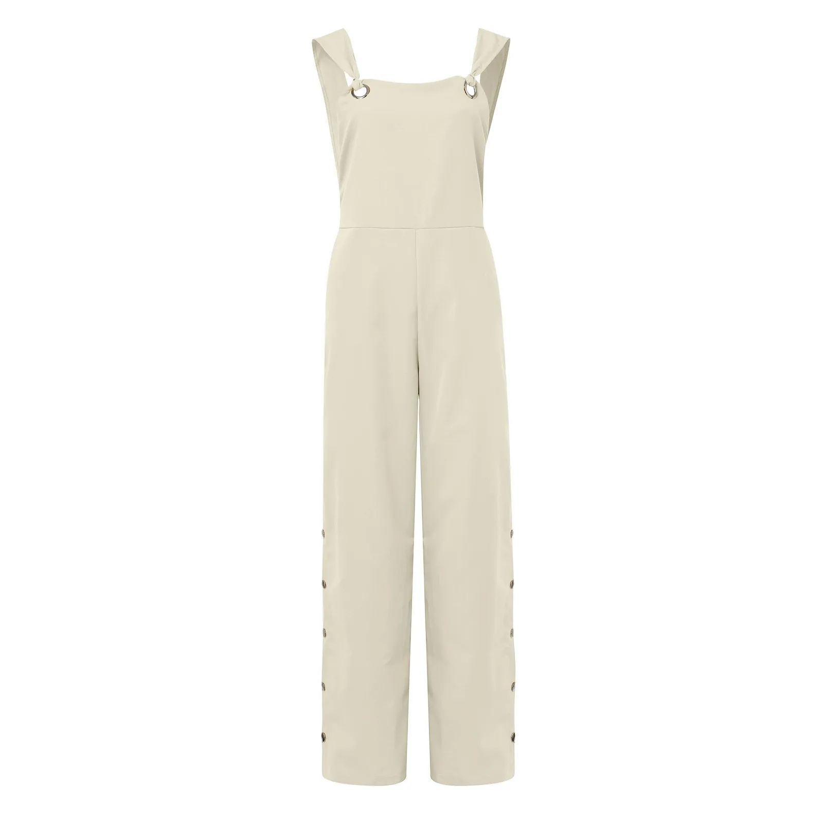 Jumpsuit met volledige rij knopen aan de zijkant, mouwloos, rugloos, wijde pijpen, playsuit, zomer, retro streetwear rompertjes, elegantie jarreteloverall