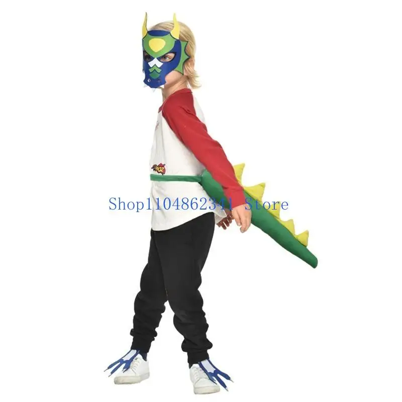 5asd التنين الذيل ديناصور أقنعة للأطفال بنين بنات التنين اللباس زي الدعائم حفلة تنكرية دور الهالوين للعب حزب فا